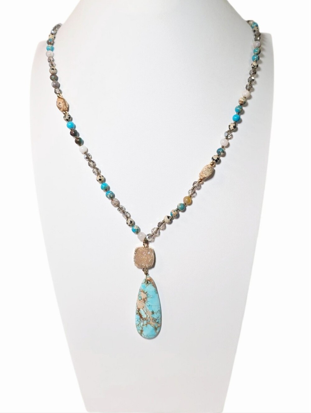 BOHO Beautiful Tear Drop Dreamer Necklace Jasper, Agate, Natural Stone Bohemian